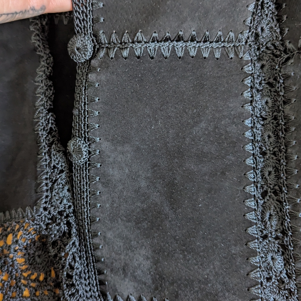 Black Crochet Trim Suede Jacket - Picture 2 of 3